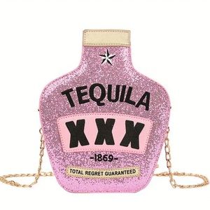 NWT Sparkly Pink Tequila Bottle Novelty Bag